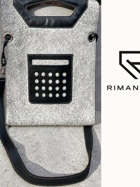 RIMANCHIK Grey Felt & Black Leather Geometric Shoulder Tote Bag Made in Canada